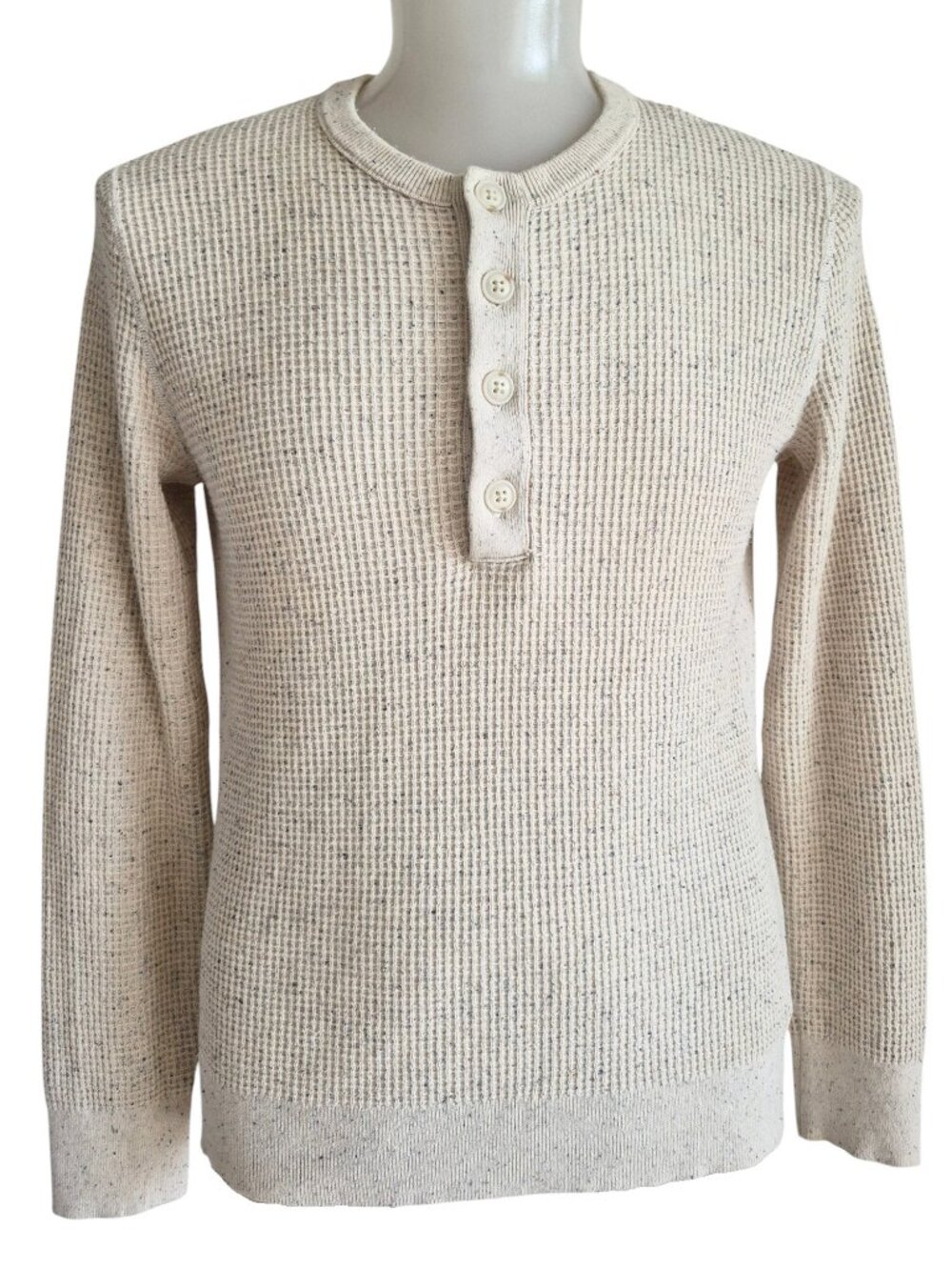 Banana Republic Thermal Waffle Weave Long Sleeve Henley Tee Oatmeal Color M